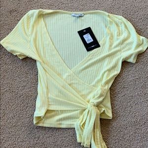 Yellow FashionNova Wrap Front Crop Top